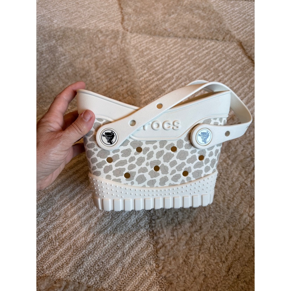 Crocs Micro Tote Bag White Leopard Print Rubber Mini Handbag Jibbitz Ready